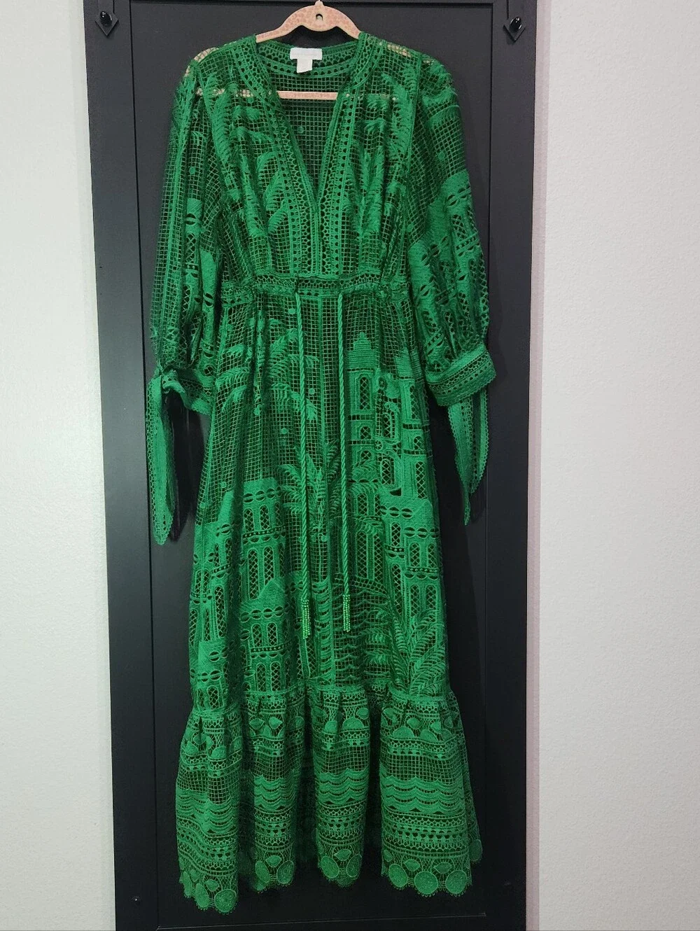 House of Harlow 1960 Morada Boa Green Guipure Lace Maxi Coverup Dress Size XS